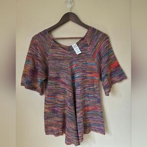 Faded Glory Colorful Crochet Knit Top Large Layering Boho Cottagecore